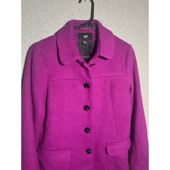 H&M Fuchsia Pink Womens Small Size 6 Wool Blend Coat Jacket Ladies NICE! - Picture 2 of 7